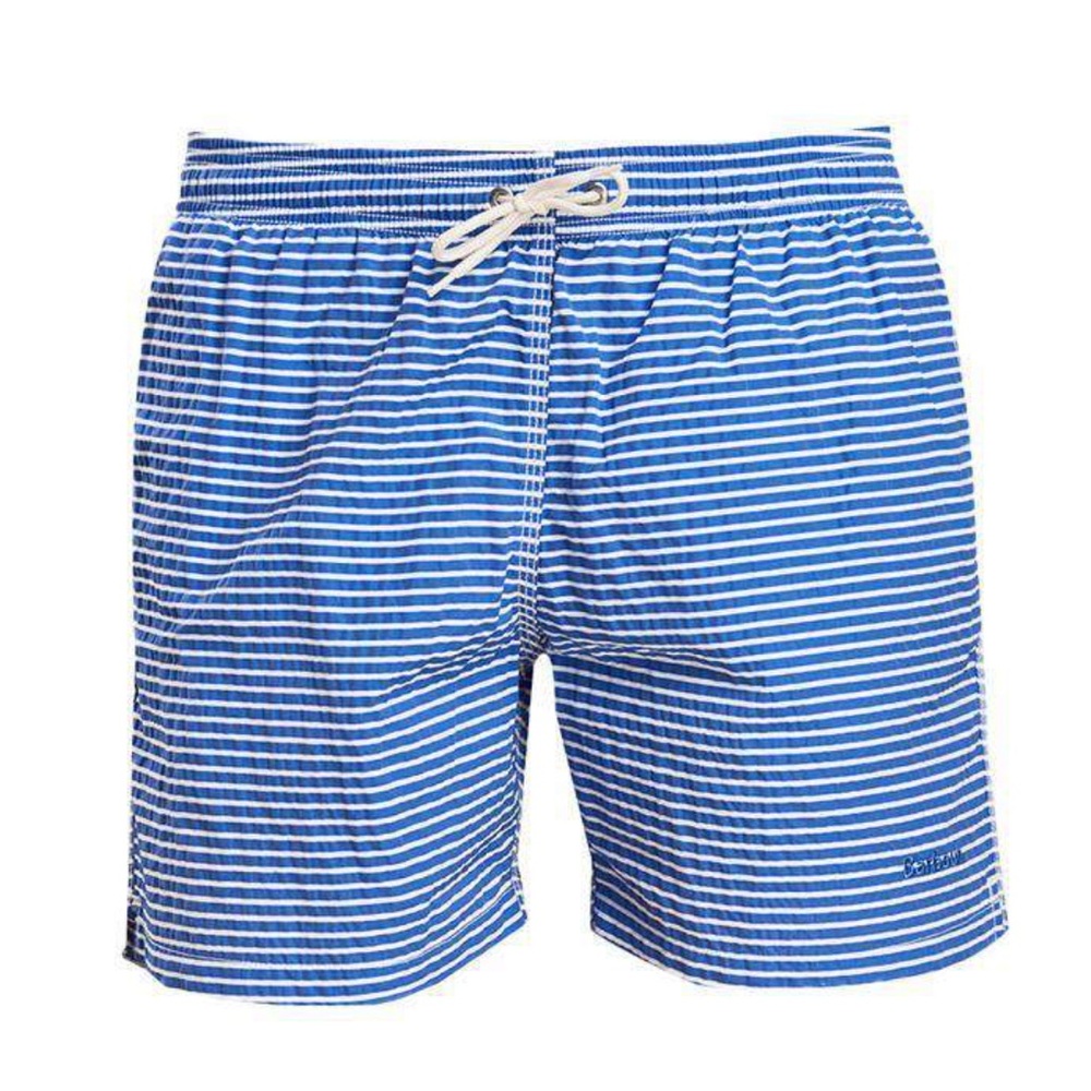 BARBOUR Blue and White Striped Swim Trunks